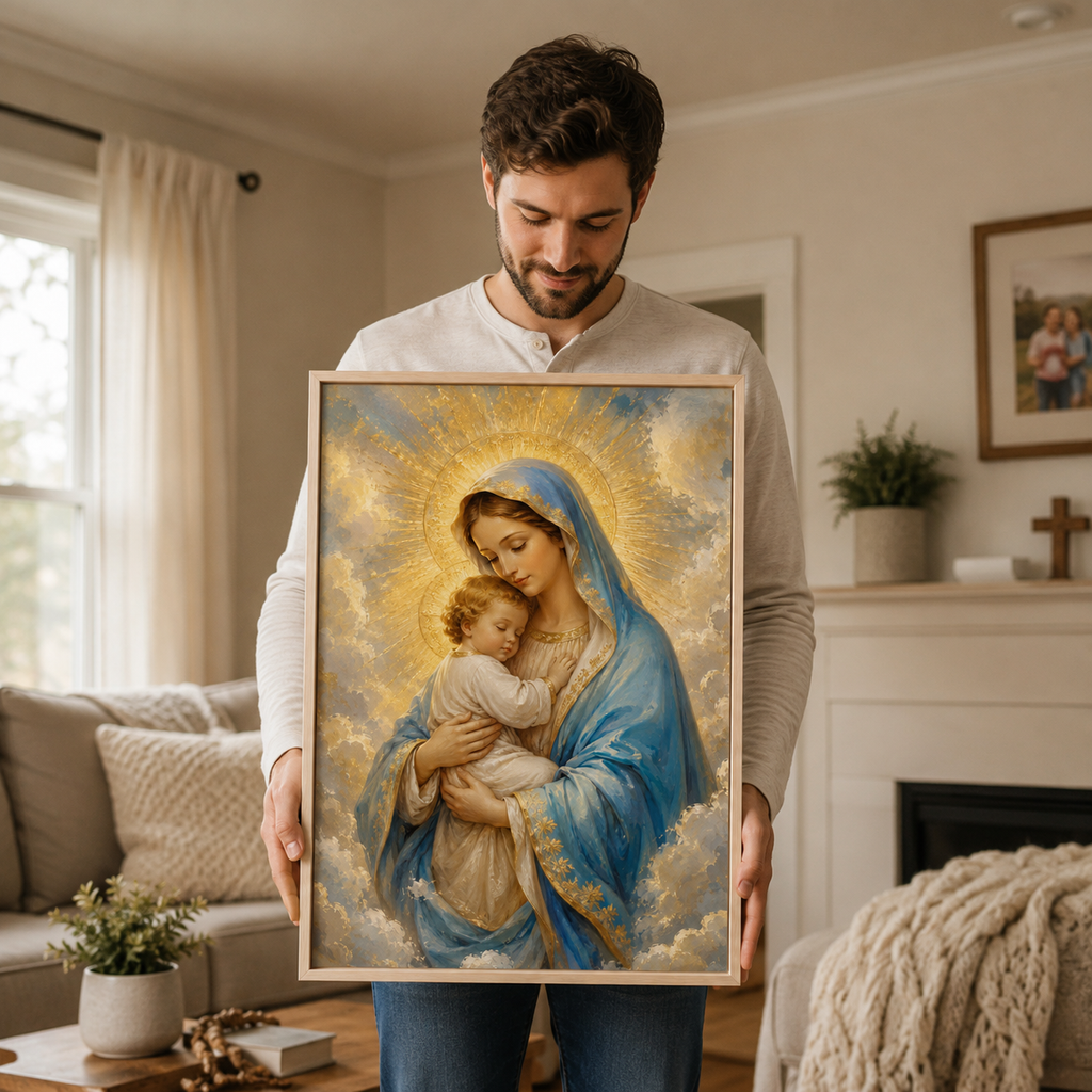 Radiant Grace: High-End Virgin Mary & Child Wall Art