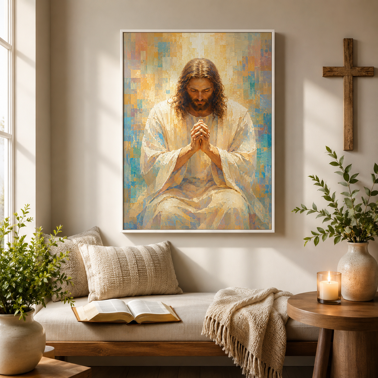 Praying Jesus Impressionist Canvas Wall Art - Radiant Christian Home Decor