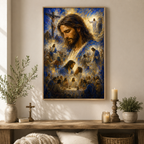Impressionist Jesus Journey Montage Canvas Print - Blue Religious Wall Decor