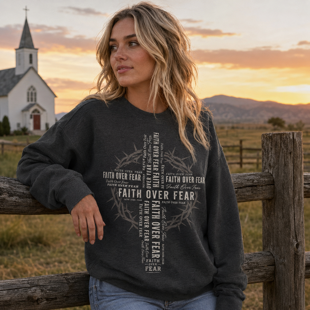 Faith Over Fear Cross Unisex T-shirt, Women's T-shirt, Unisex Long Sleeve, Sweatshirt, Hoodie, Zip Hoodie