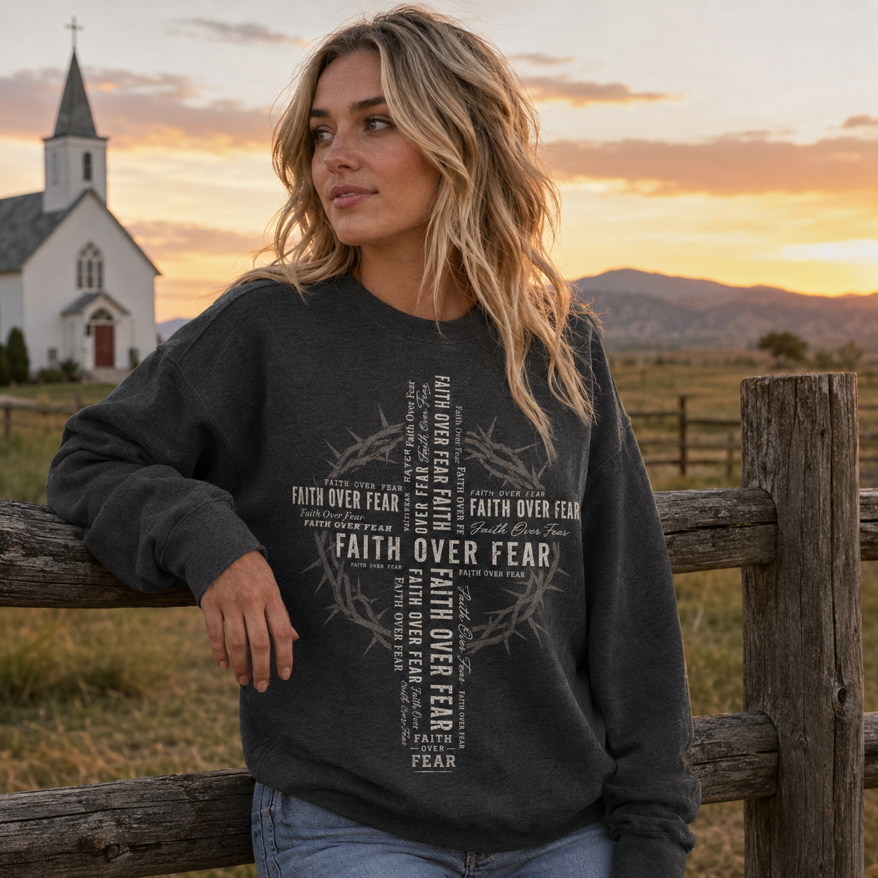 Faith Over Fear Cross Unisex T-shirt, Women's T-shirt, Unisex Long Sleeve, Sweatshirt, Hoodie, Zip Hoodie