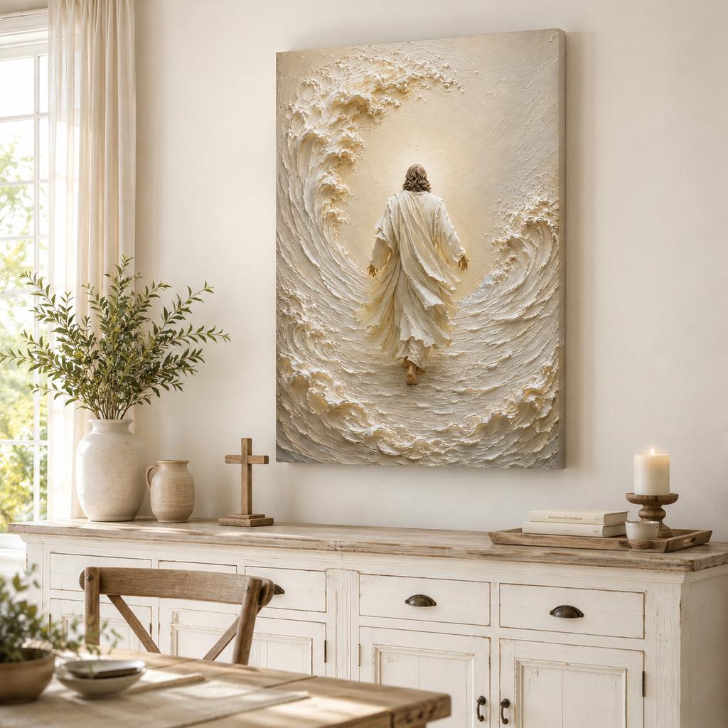 Jesus Calming the Storm Impasto Canvas Print - Modern Farmhouse Religious Art
