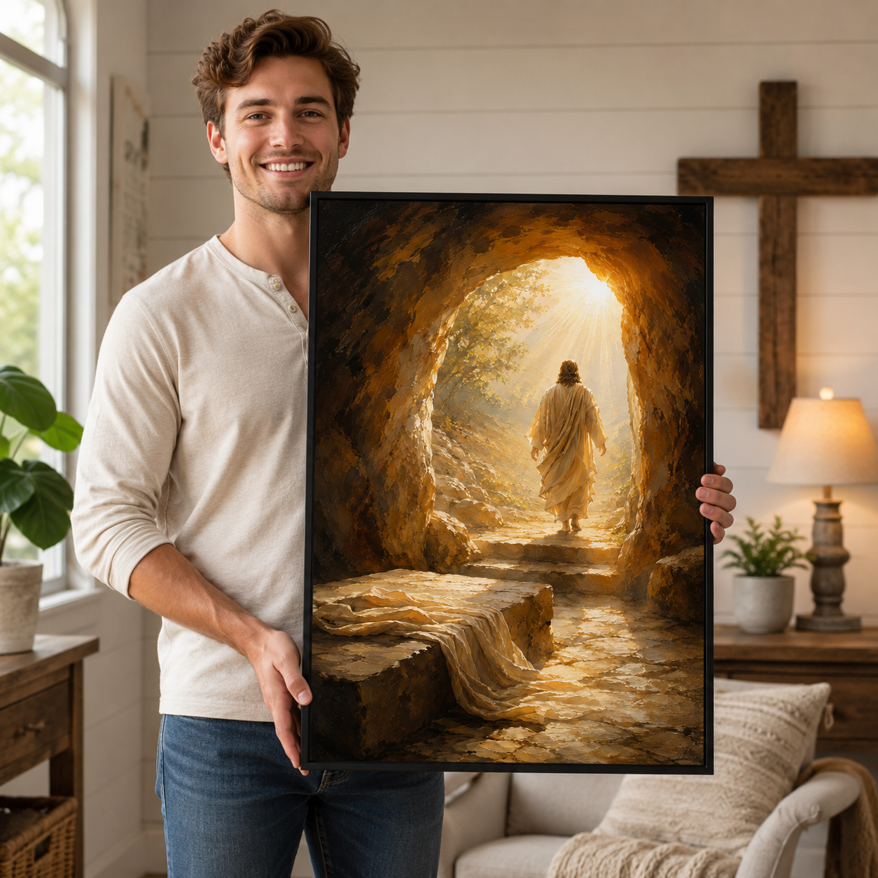 "He is Risen" Jesus Christ Resurrection Canvas Wall Art - Empty Tomb Christian Home Decor