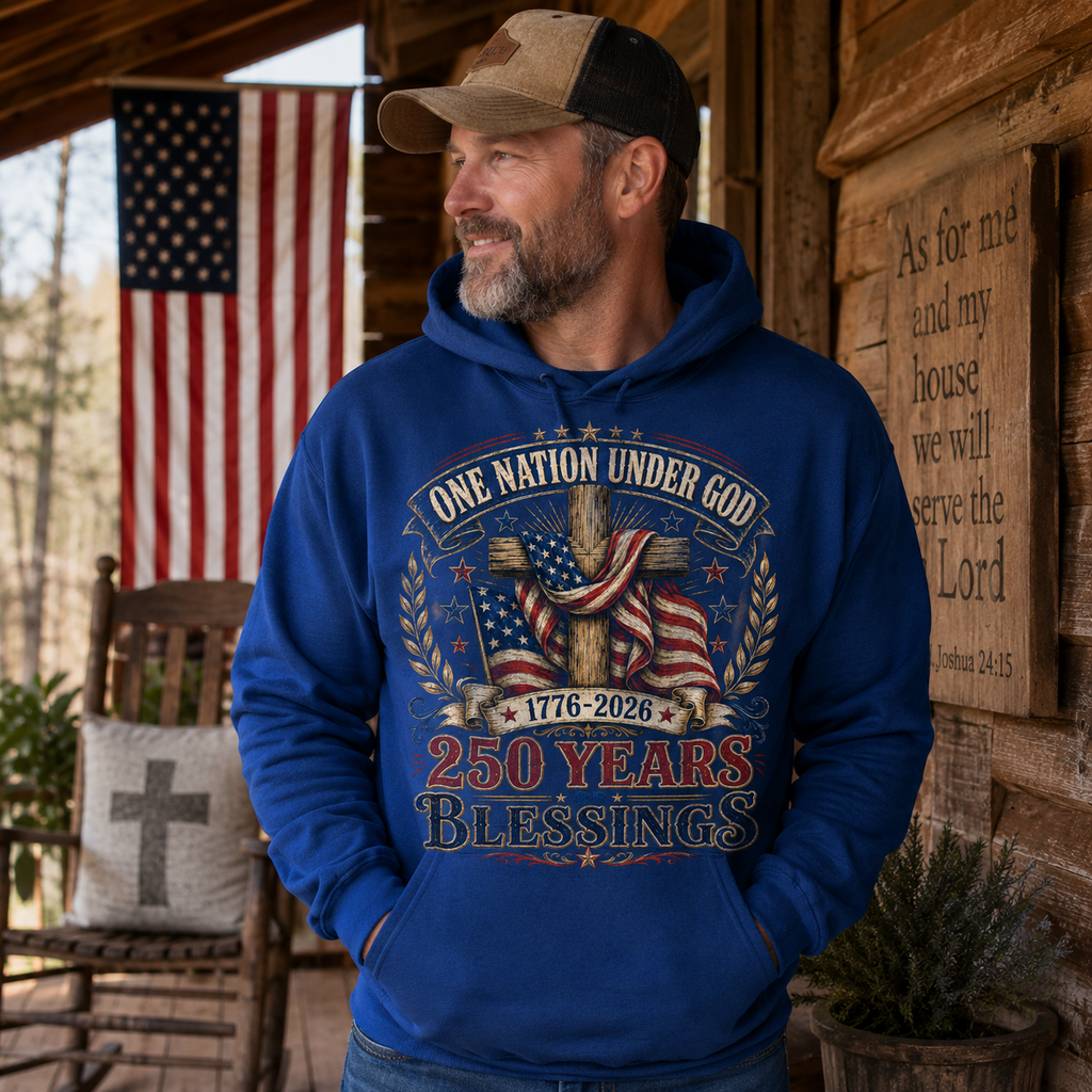 One Nation Under God 250 Years Blessings Unisex T-shirt, Women's T-shirt, Unisex Long Sleeve, Sweatshirt, Hoodie, Zip Hoodie