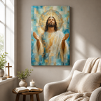 The Divine Embrace: Premium Blue & Gold Jesus Canvas