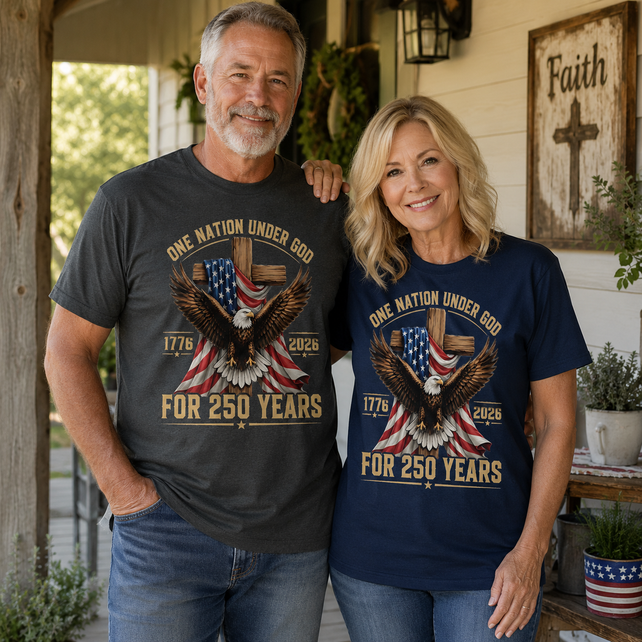 One Nation Under God for 250 Years Unisex T-shirt, Women's T-shirt, Unisex Long Sleeve, Sweatshirt, Hoodie, Zip Hoodie