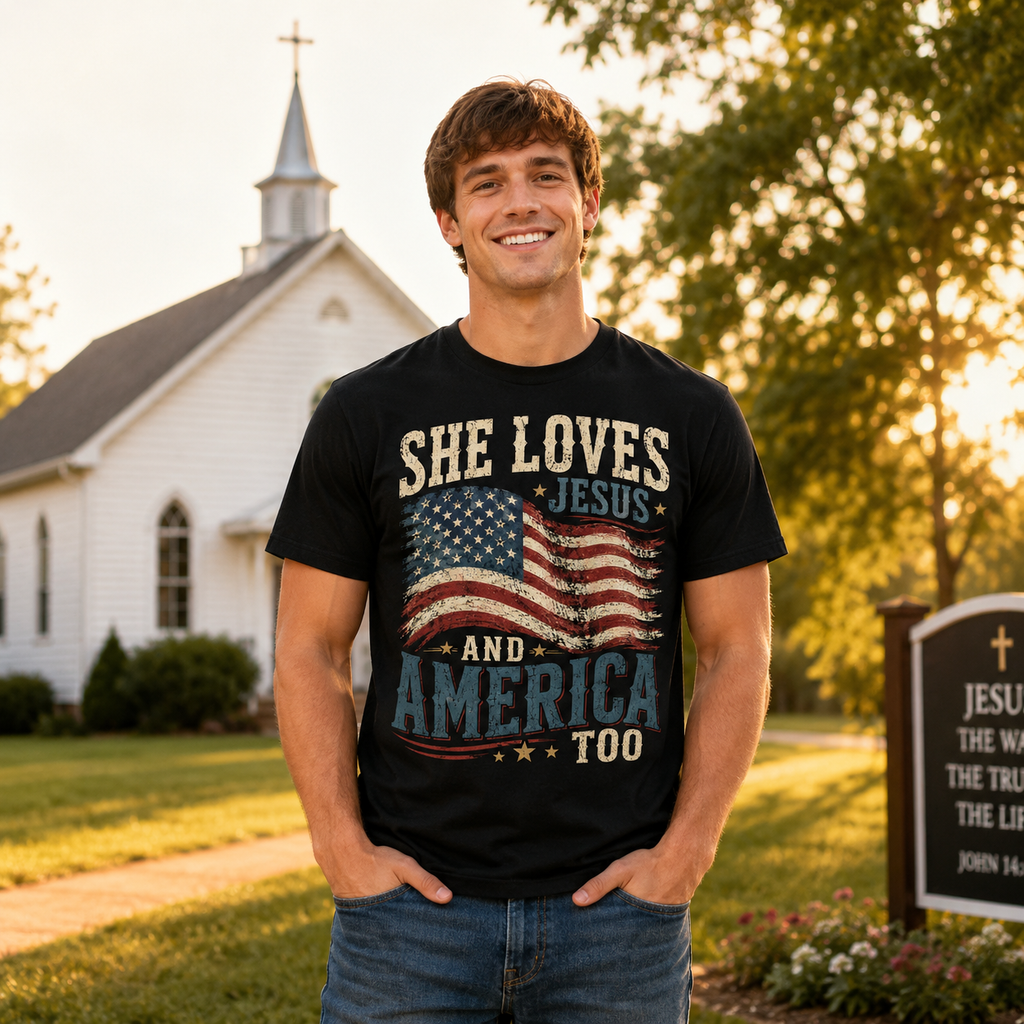 She Loves Jesus And America Too Unisex T-shirt, Women's T-shirt, Unisex Long Sleeve, Sweatshirt, Hoodie, Zip Hoodie