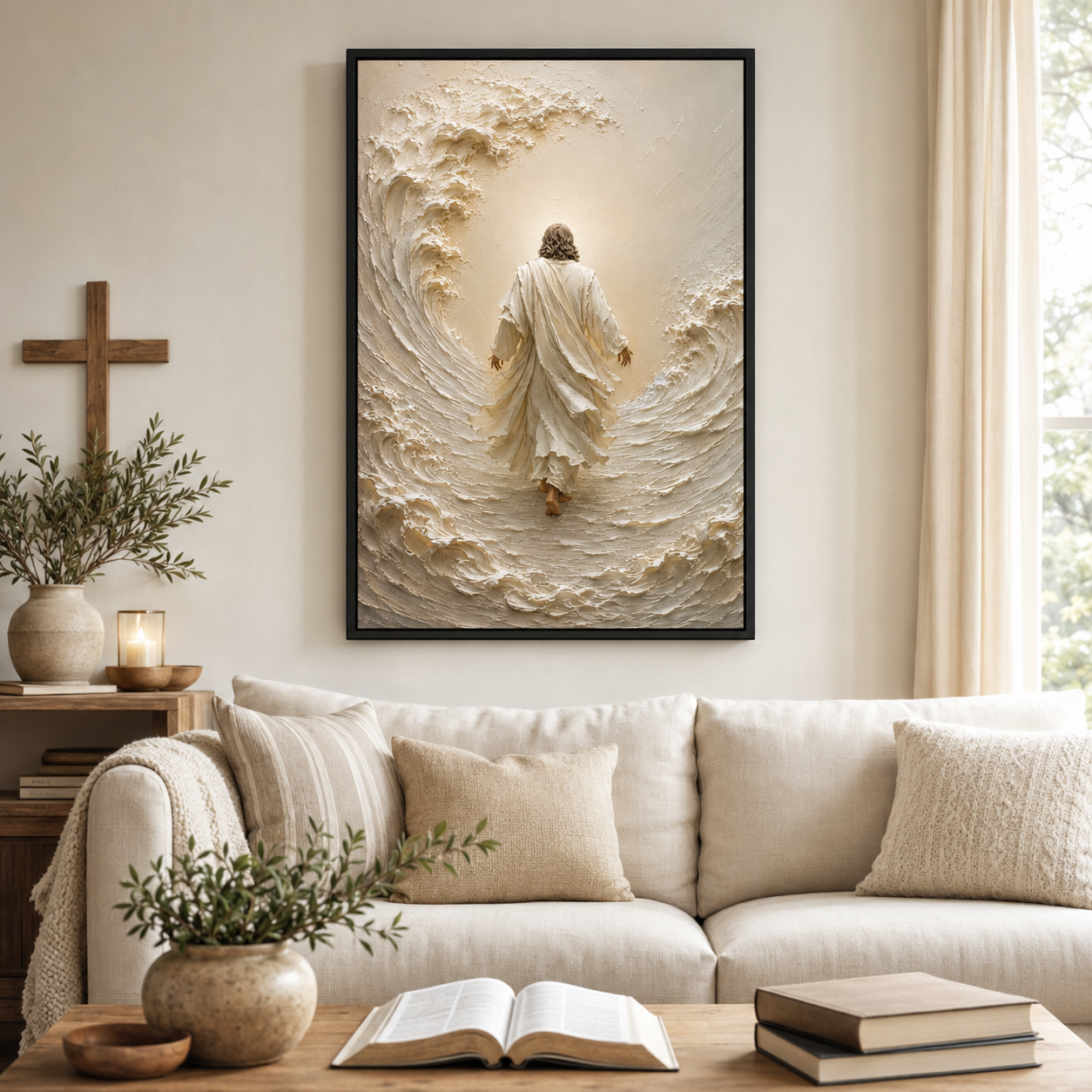 Jesus Calming the Storm Impasto Canvas Print - Modern Farmhouse Religious Art
