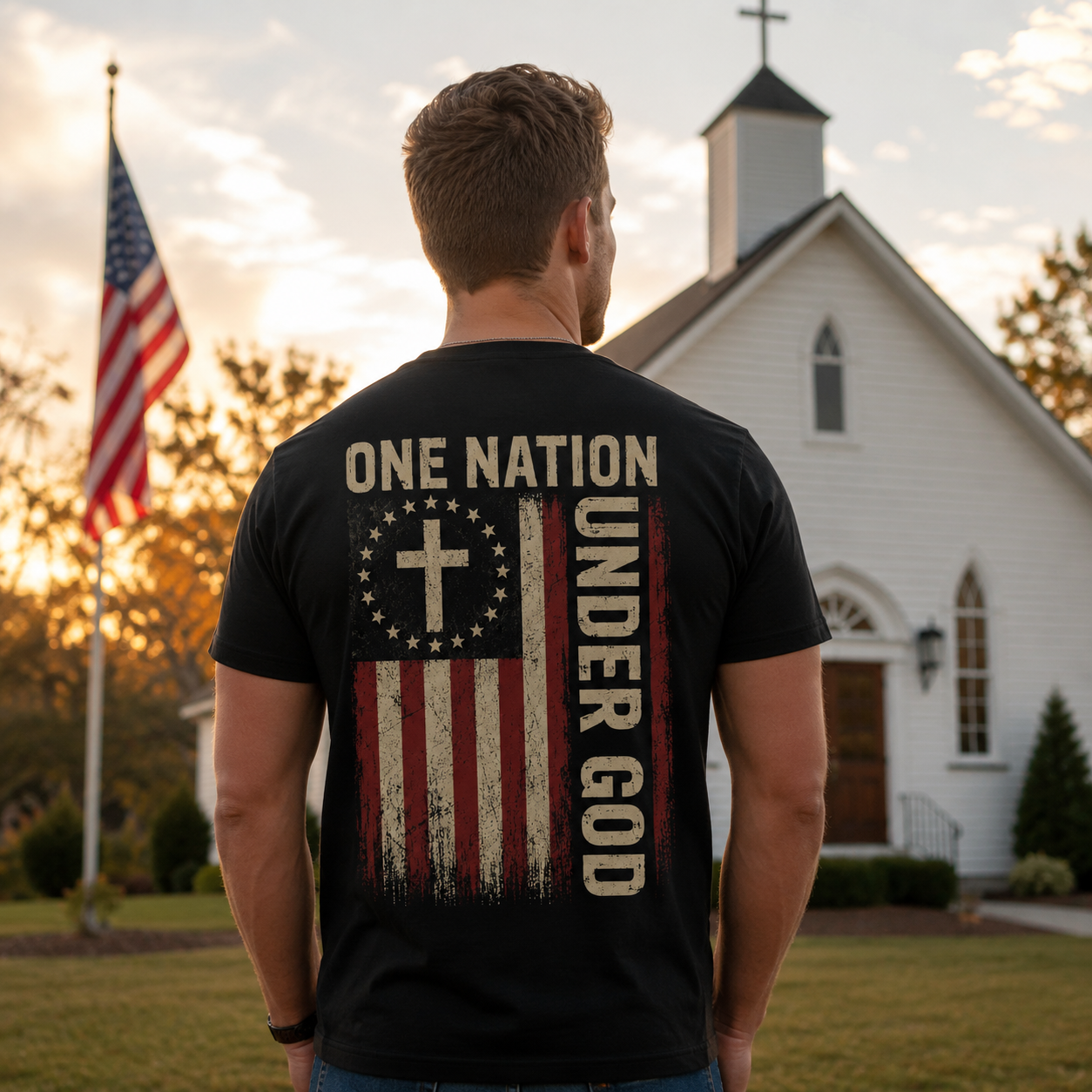 One Nation Under God American Flag Unisex T-shirt, Women's T-shirt, Unisex Long Sleeve, Sweatshirt, Hoodie, Zip Hoodie