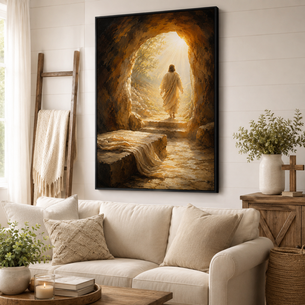 "He is Risen" Jesus Christ Resurrection Canvas Wall Art - Empty Tomb Christian Home Decor