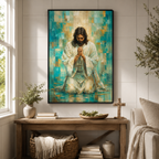 Divine Radiance: Premium Teal & Gold Jesus Canvas