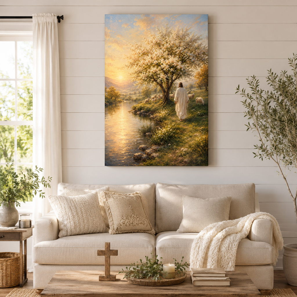 The Good Shepherd Beside Still Waters Canvas Wall Art - Christian Home Decor