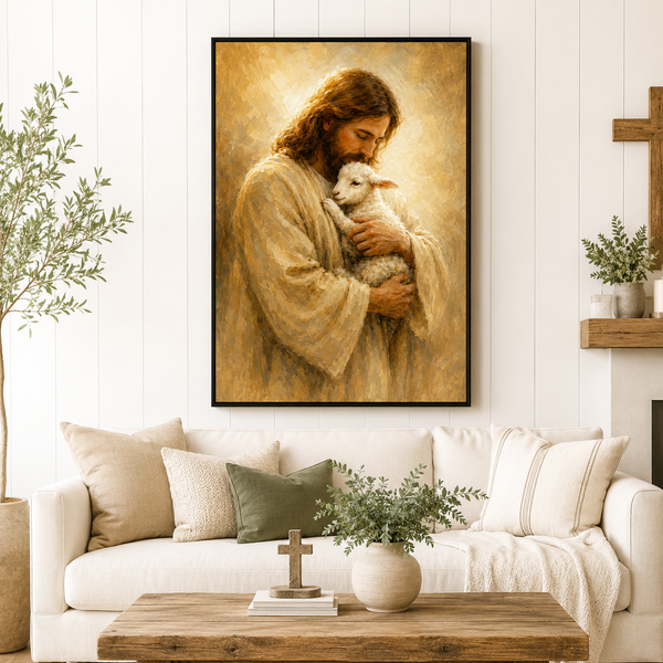 The Good Shepherd Jesus and Lamb Canvas Wall Art - Christian Home Decor