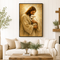 The Good Shepherd Jesus and Lamb Canvas Wall Art - Christian Home Decor