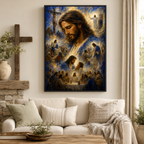 Impressionist Jesus Journey Montage Canvas Print - Blue Religious Wall Decor