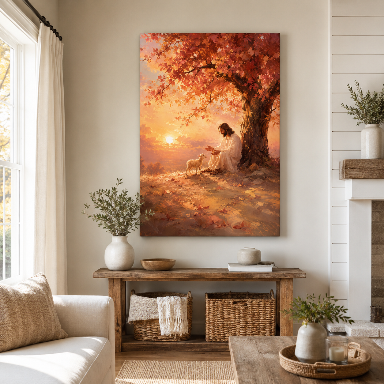 Autumn Sunset Good Shepherd Canvas Wall Art - Christian Home Decor