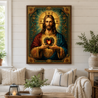 Sacred Heart of Jesus Canvas Wall Art, Catholic Christian Jesus Portrait, Vintage Religious Wall Decor, Framed Christian Gift