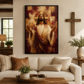 The Divine Surrender: Premium Burgundy & Gold Jesus Canvas