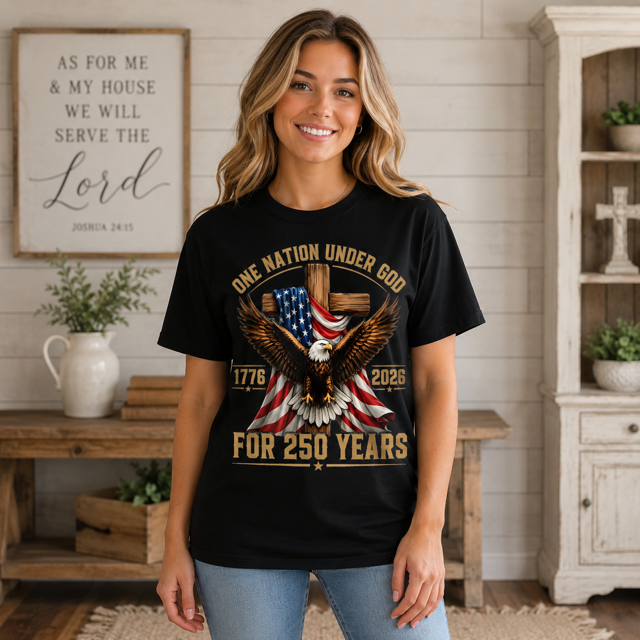 One Nation Under God for 250 Years Unisex T-shirt, Women's T-shirt, Unisex Long Sleeve, Sweatshirt, Hoodie, Zip Hoodie