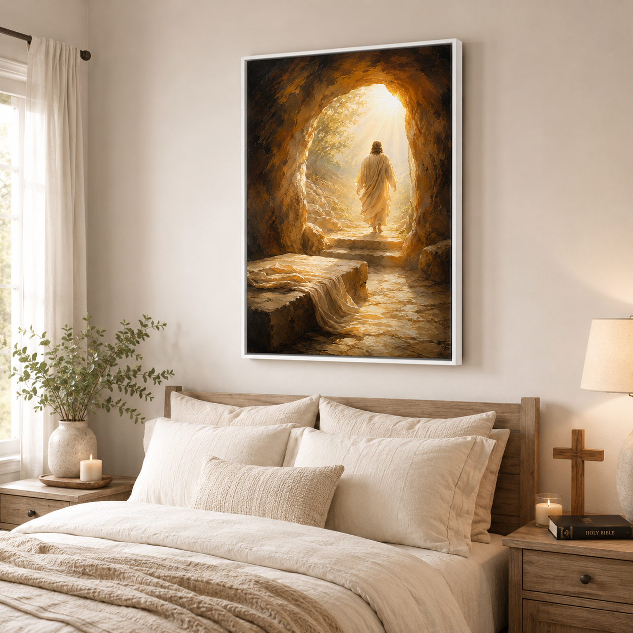 "He is Risen" Jesus Christ Resurrection Canvas Wall Art - Empty Tomb Christian Home Decor