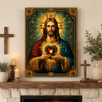 Sacred Heart of Jesus Canvas Wall Art, Catholic Christian Jesus Portrait, Vintage Religious Wall Decor, Framed Christian Gift