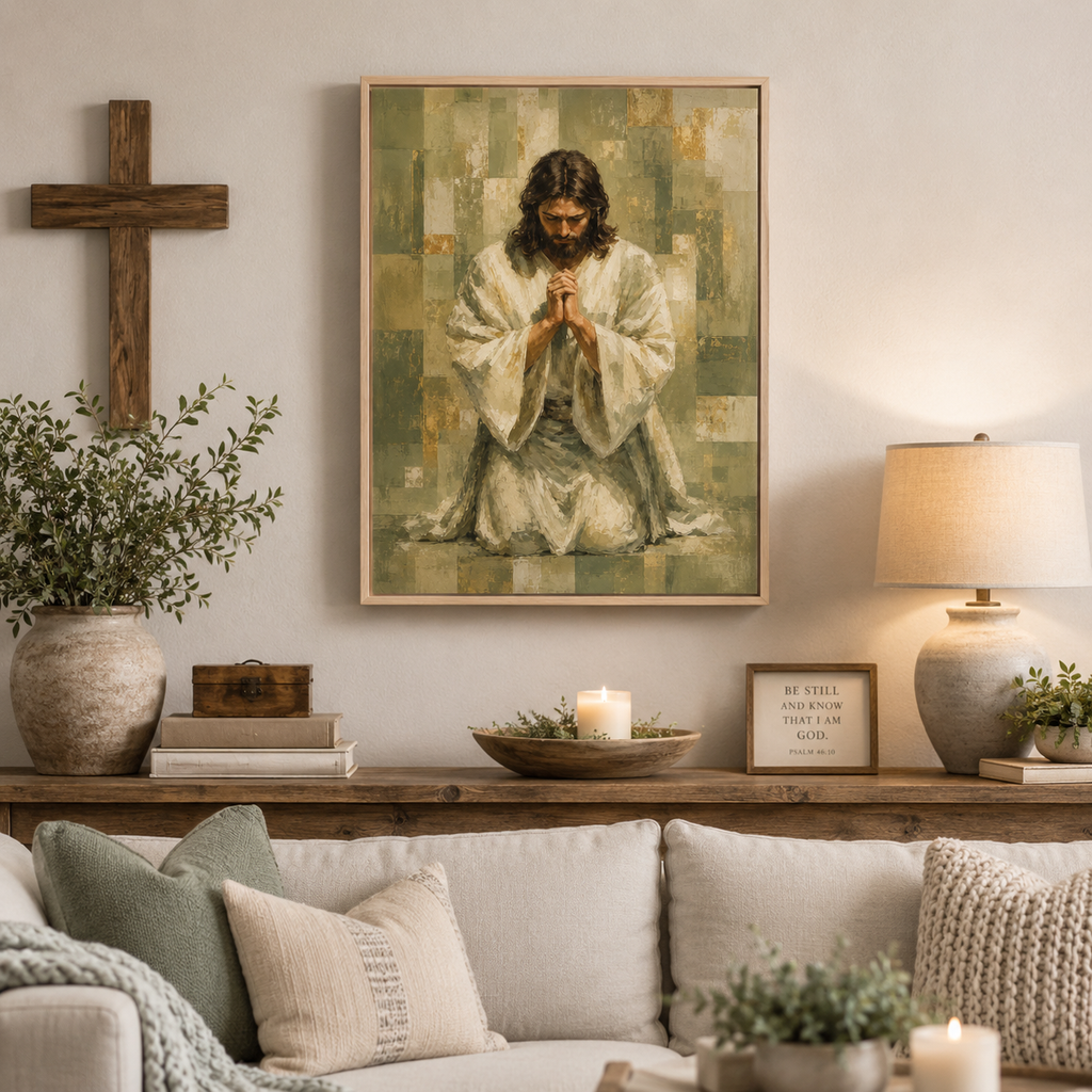 Serenity in Prayer: Premium Earth Tone Jesus Canvas