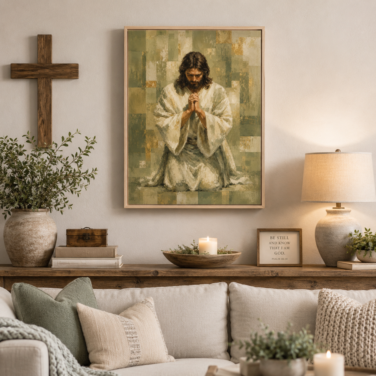 Serenity in Prayer: Premium Earth Tone Jesus Canvas