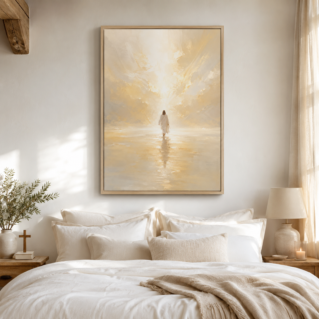 Abstract "Into the Light" Jesus Canvas Wall Art - Golden Christian Home Decor