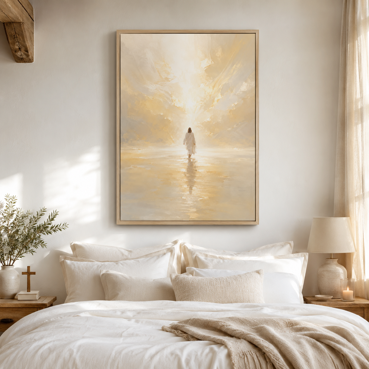 Abstract "Into the Light" Jesus Canvas Wall Art - Golden Christian Home Decor
