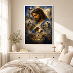 Impressionist Jesus Journey Montage Canvas Print - Blue Religious Wall Decor