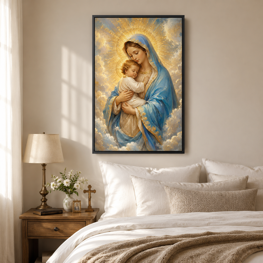 Radiant Grace: High-End Virgin Mary & Child Wall Art