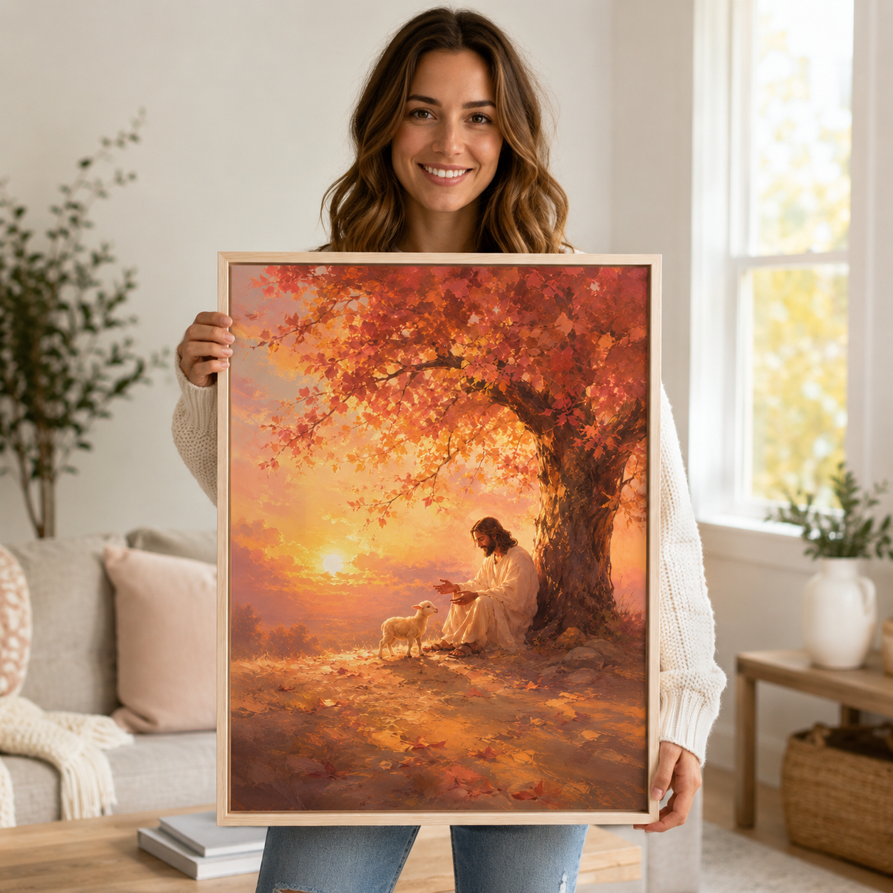 Autumn Sunset Good Shepherd Canvas Wall Art - Christian Home Decor
