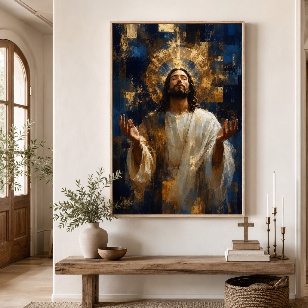 Radiant Glory: Modern Abstract Jesus Canvas Print