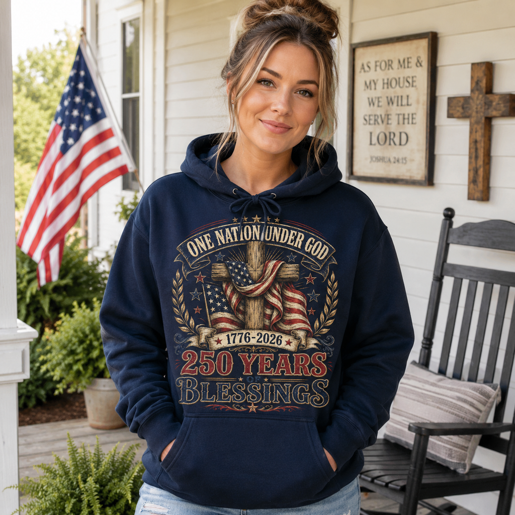 One Nation Under God 250 Years Blessings Unisex T-shirt, Women's T-shirt, Unisex Long Sleeve, Sweatshirt, Hoodie, Zip Hoodie