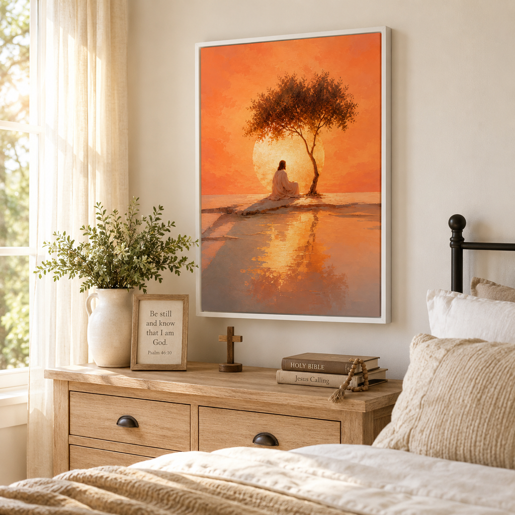 The Glowing Dawn: Premium Jesus Landscape Canvas