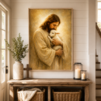 The Good Shepherd Jesus and Lamb Canvas Wall Art - Christian Home Decor