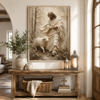 Jesus and Lamb Impasto Style Canvas Print - Modern Farmhouse Religious Art