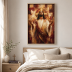 The Divine Surrender: Premium Burgundy & Gold Jesus Canvas