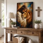 Strength & Grace: High-End Jesus and Lion Wall Art