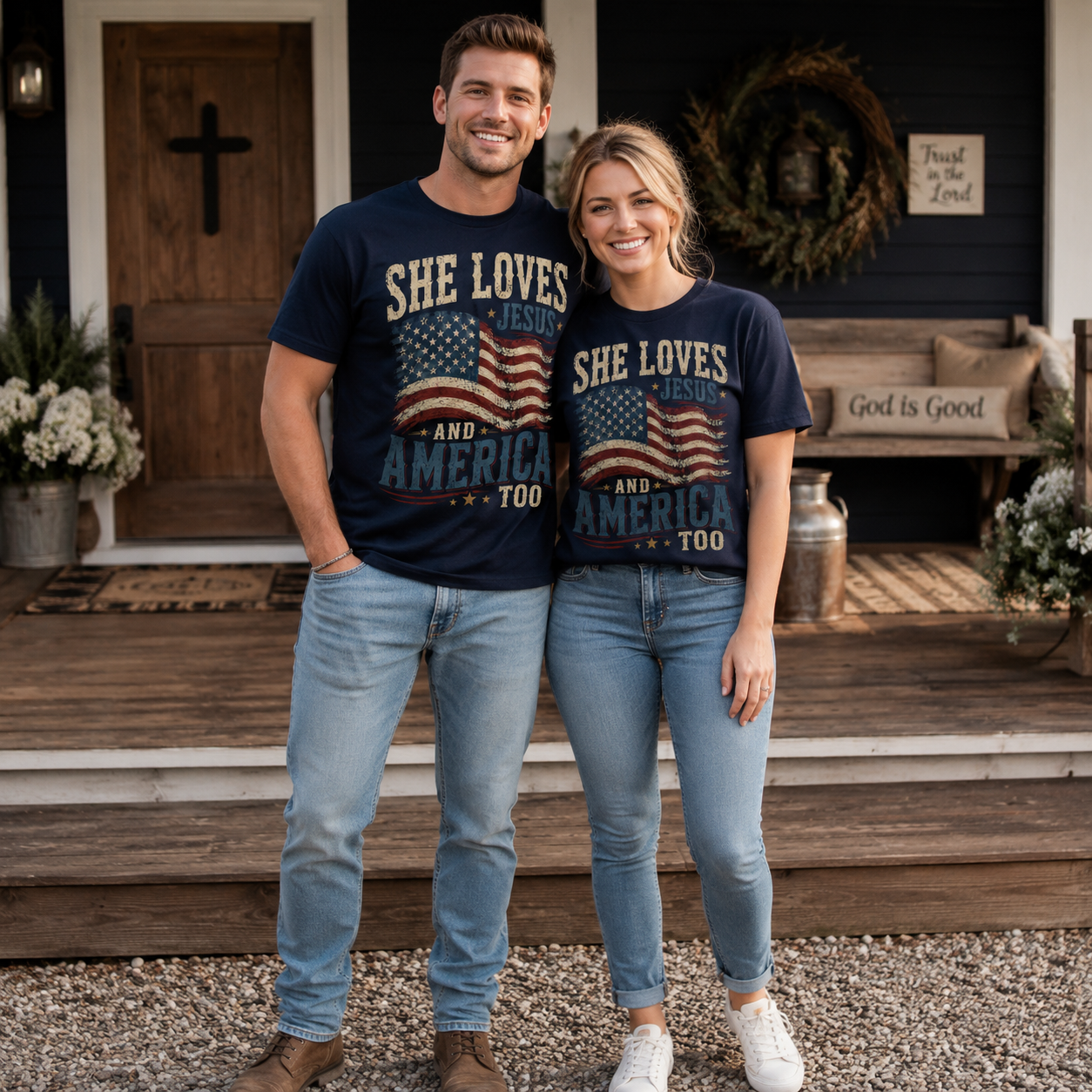 She Loves Jesus And America Too Unisex T-shirt, Women's T-shirt, Unisex Long Sleeve, Sweatshirt, Hoodie, Zip Hoodie