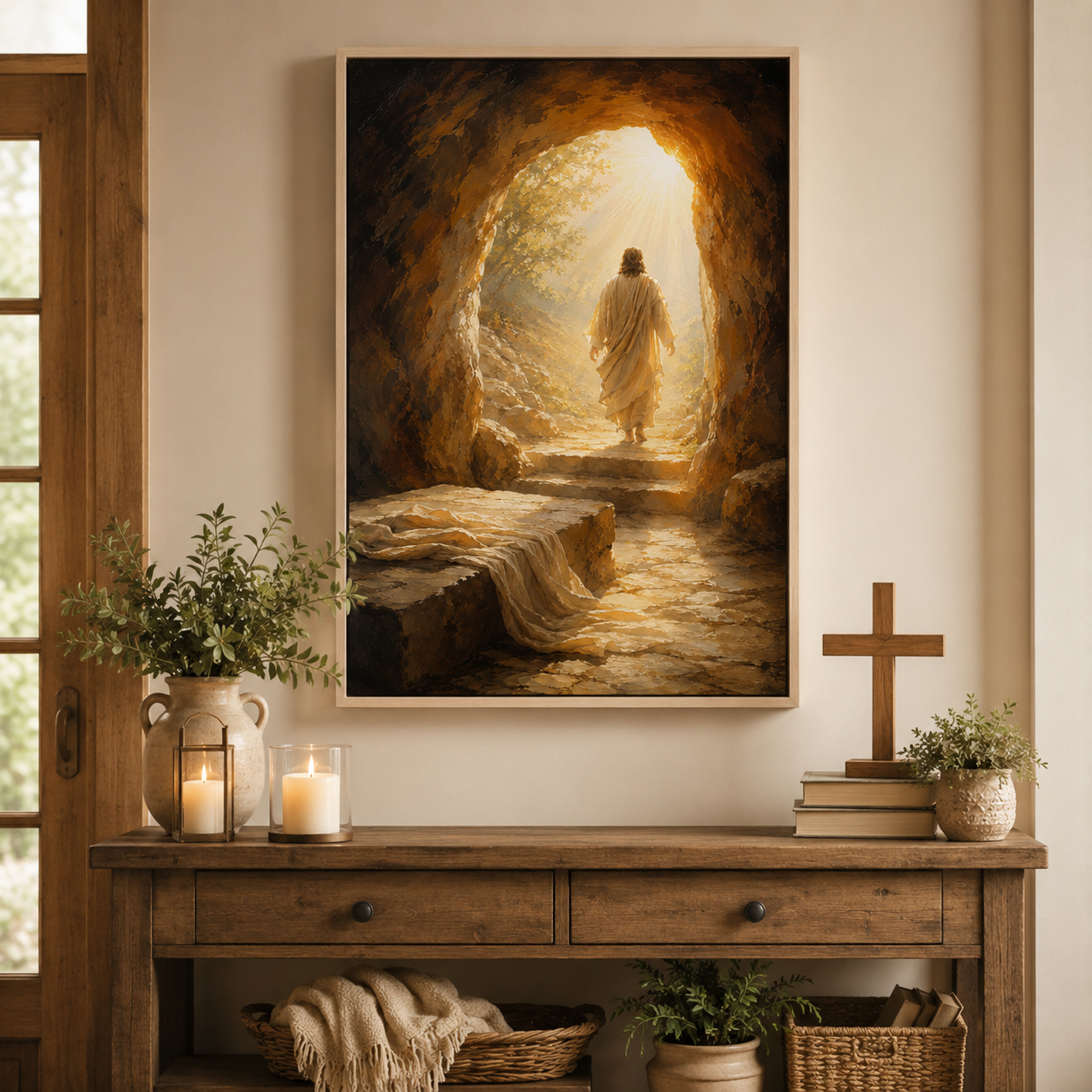 "He is Risen" Jesus Christ Resurrection Canvas Wall Art - Empty Tomb Christian Home Decor