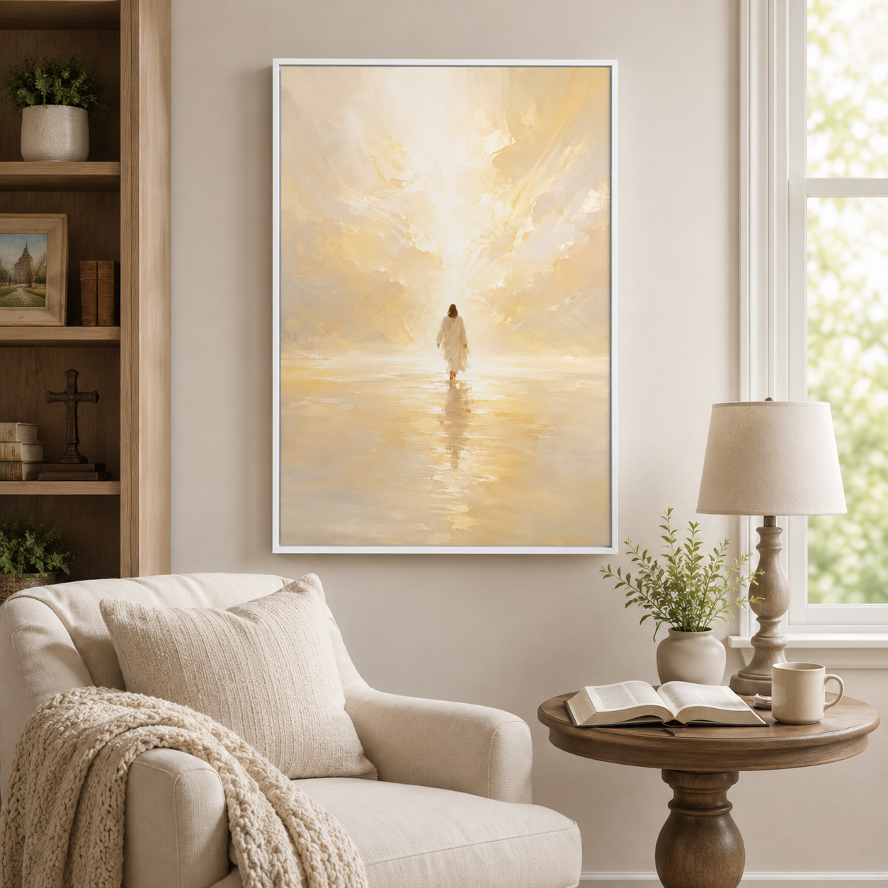 Abstract "Into the Light" Jesus Canvas Wall Art - Golden Christian Home Decor