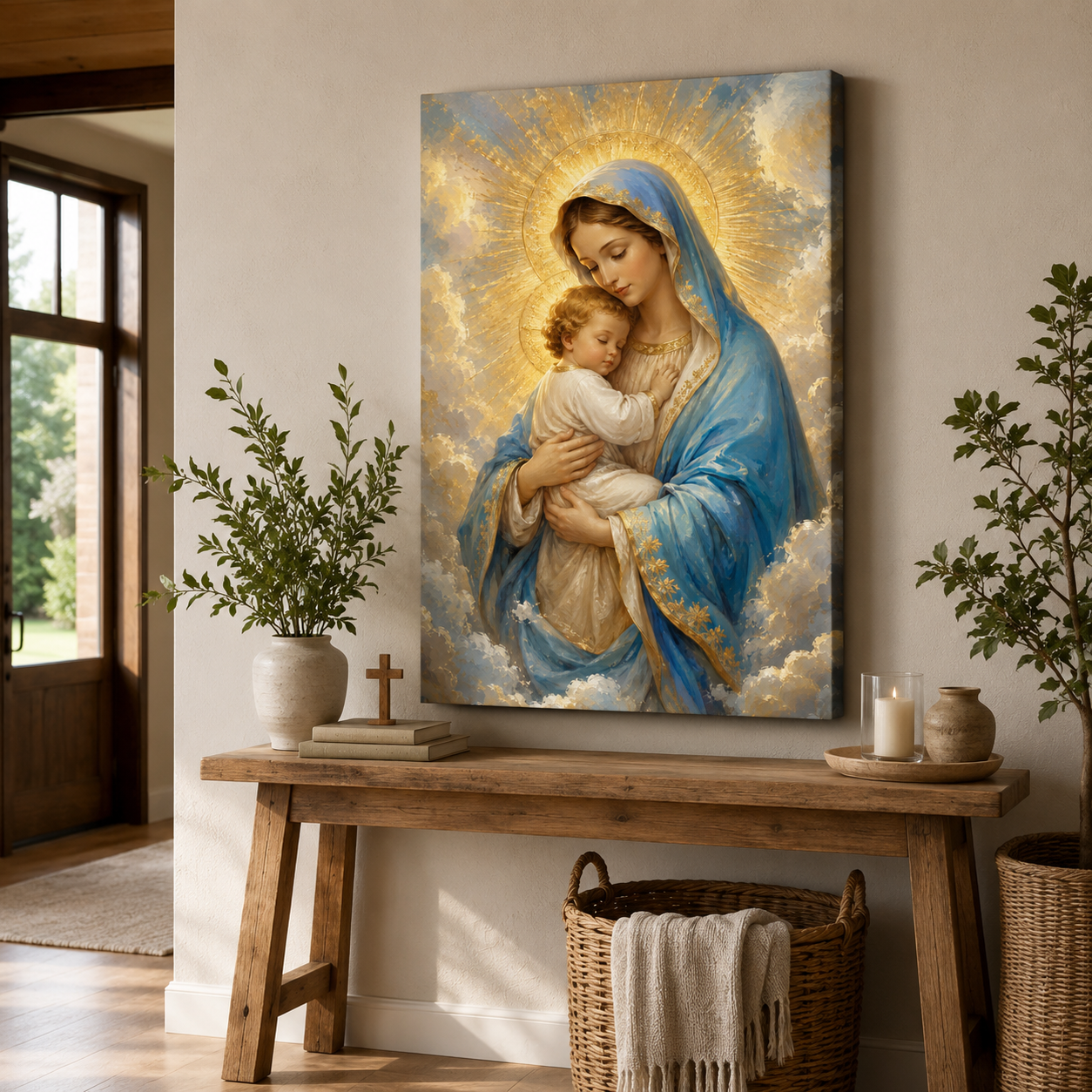 Radiant Grace: High-End Virgin Mary & Child Wall Art
