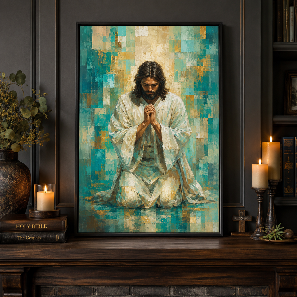 Divine Radiance: Premium Teal & Gold Jesus Canvas