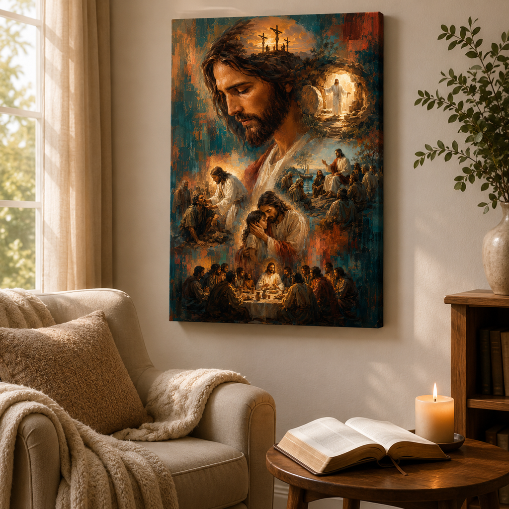 The Gospel Story Painterly Canvas Wall Art - Life of Christ Christian Decor