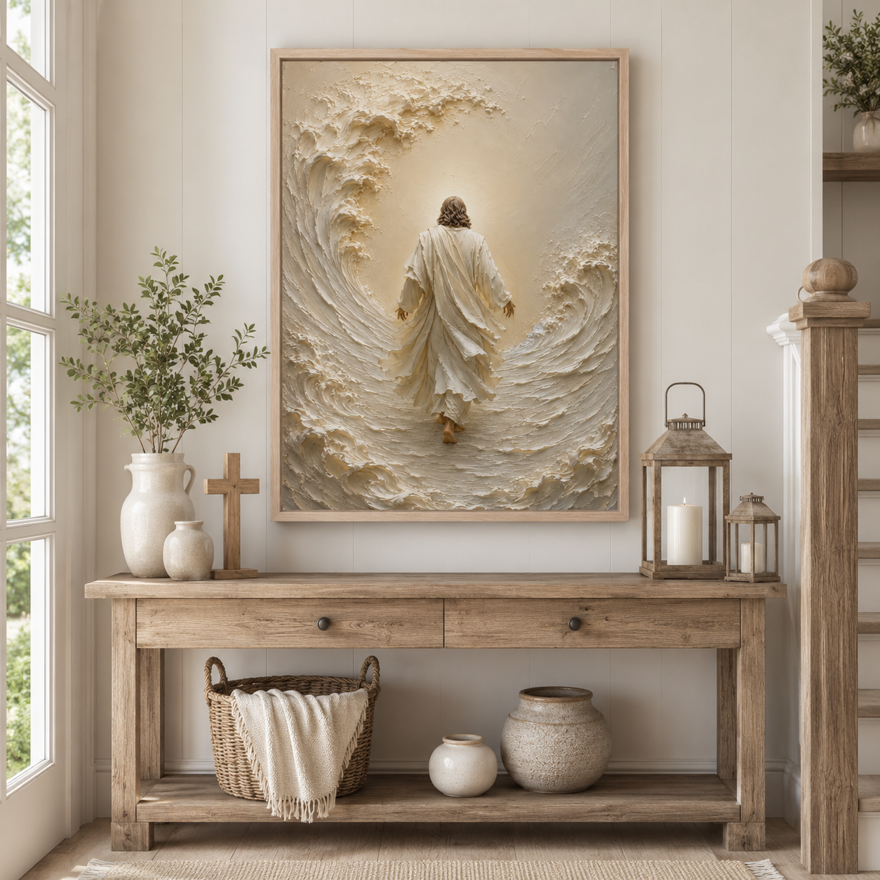 Jesus Calming the Storm Impasto Canvas Print - Modern Farmhouse Religious Art