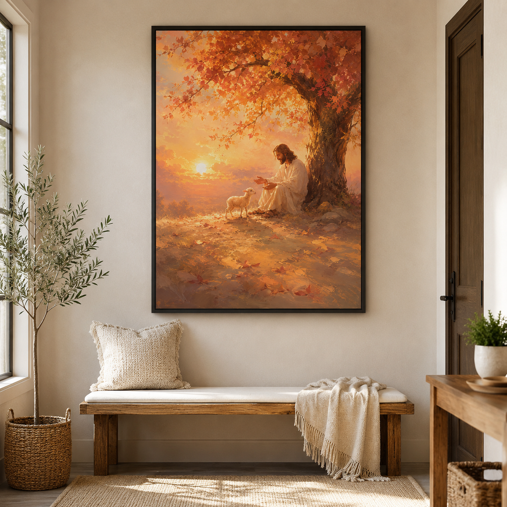 Autumn Sunset Good Shepherd Canvas Wall Art - Christian Home Decor