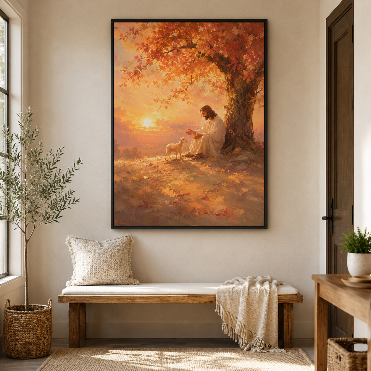 Autumn Sunset Good Shepherd Canvas Wall Art - Christian Home Decor
