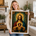 Sacred Heart of Jesus Canvas Wall Art, Catholic Christian Jesus Portrait, Vintage Religious Wall Decor, Framed Christian Gift