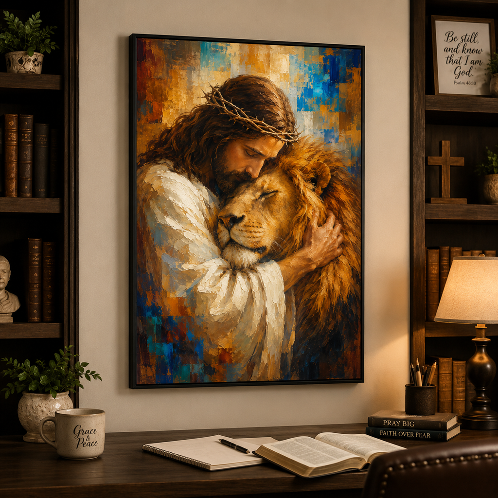 Strength & Grace: High-End Jesus and Lion Wall Art